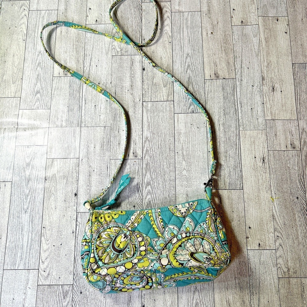 Retired Vera‎ Bradley Teal Paisley Quilted Crossbody Bag Floral Adjustable Strap